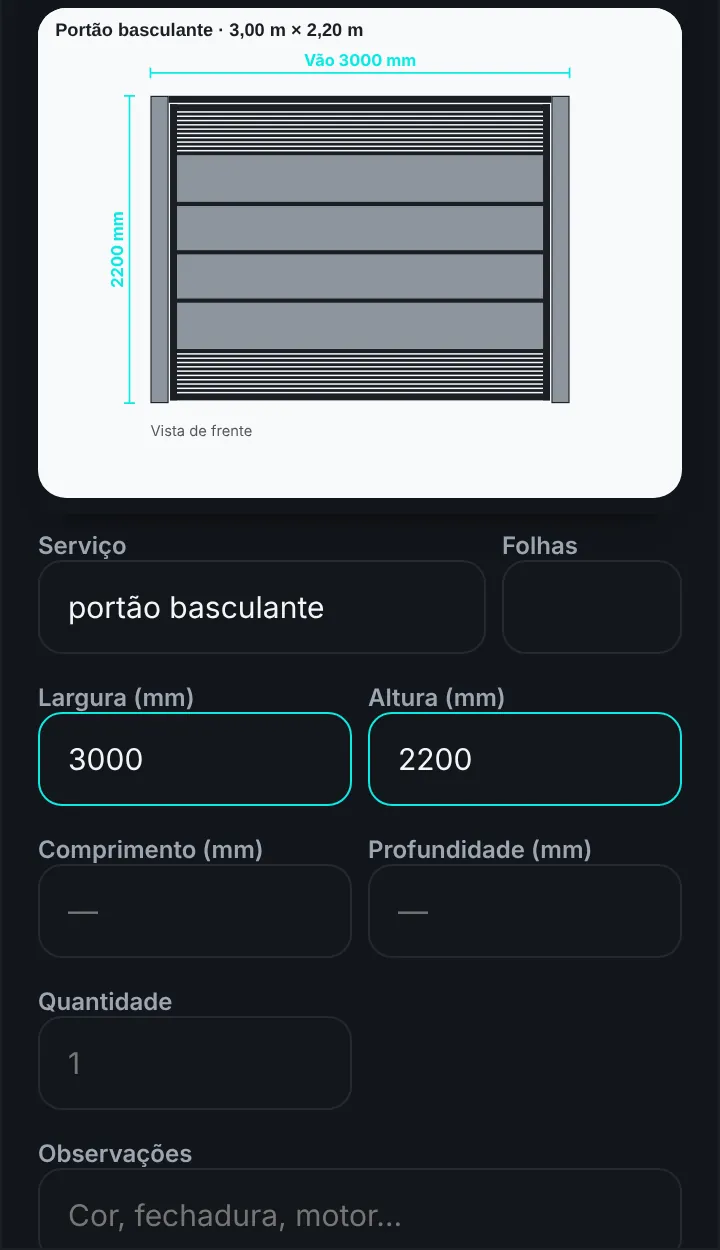 Tela do App: portão basculante de cartola desenhado a partir da fala